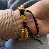 Evil Eye, Hamsa and Red Heart in Golden Adjustable Bracelet