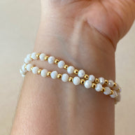 Pink and Blue Miyuki Fish Clover Elastic White Bracelet
