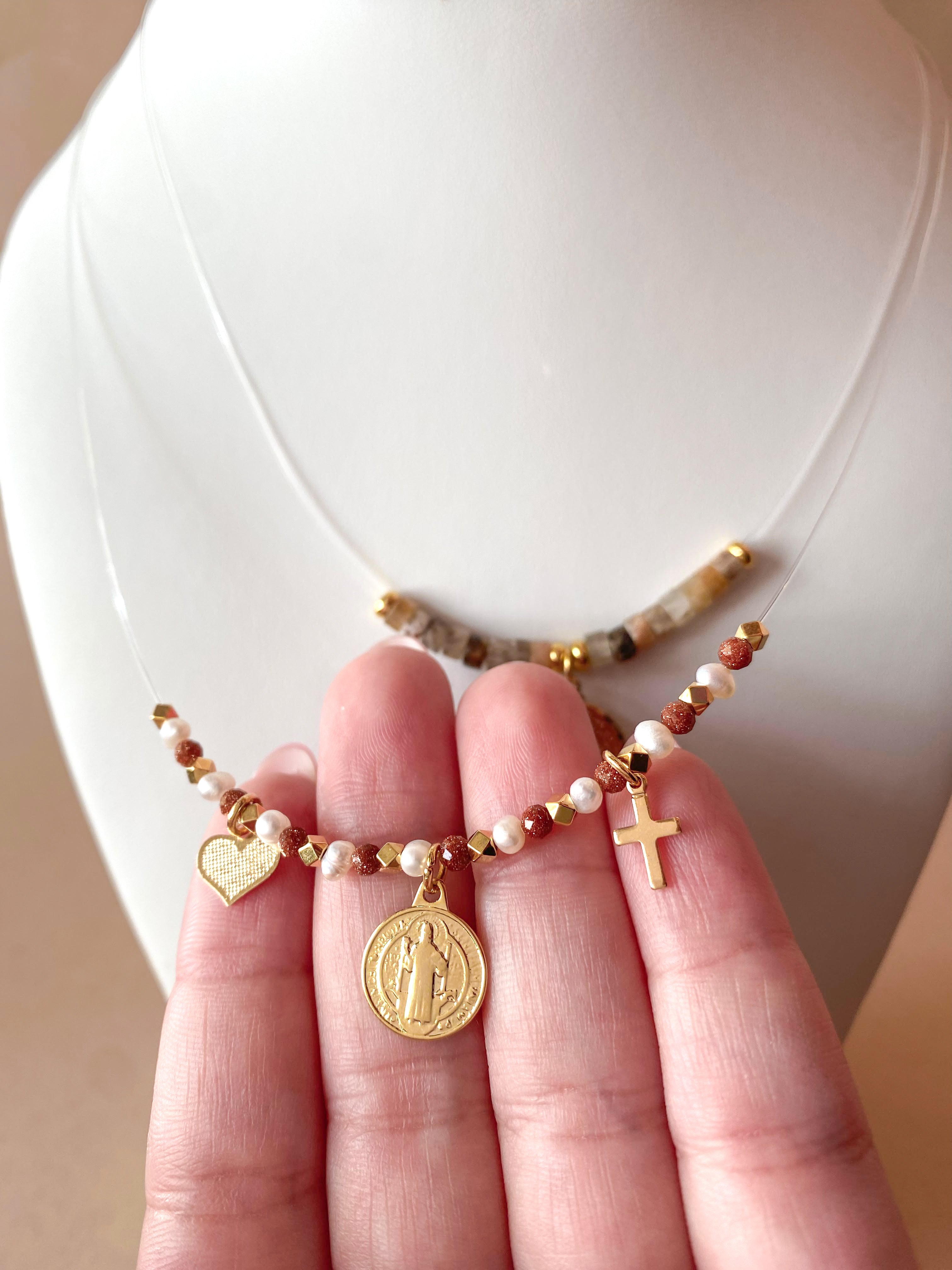 2 Styles of Religious Ghost Necklaces: Our Father or St Benedict