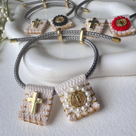 White Pearls St. Benedict Scapular Adjustable Bracelet