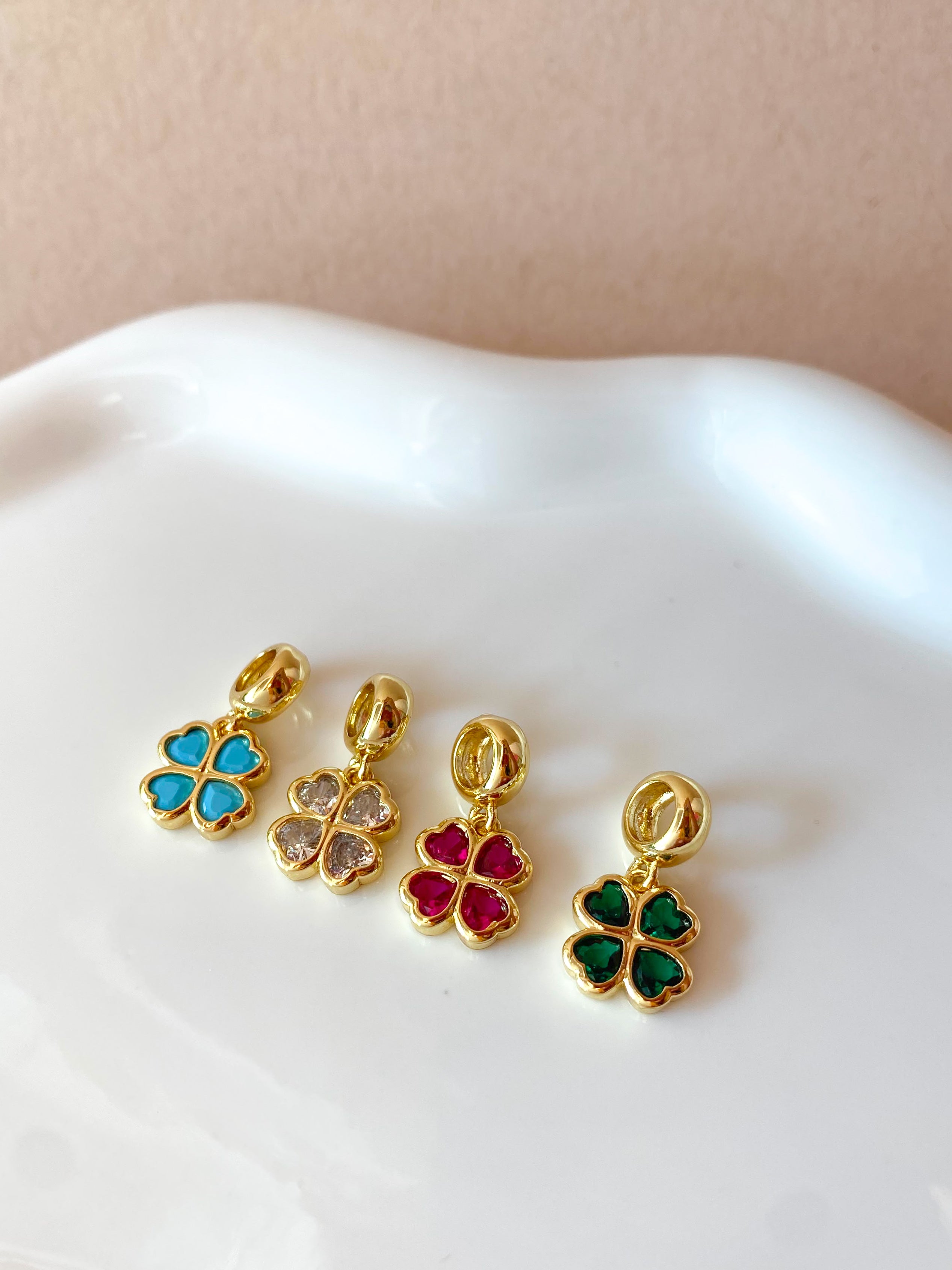 Blue, Clear, Pink and Green Different Clover Crystals Charms
