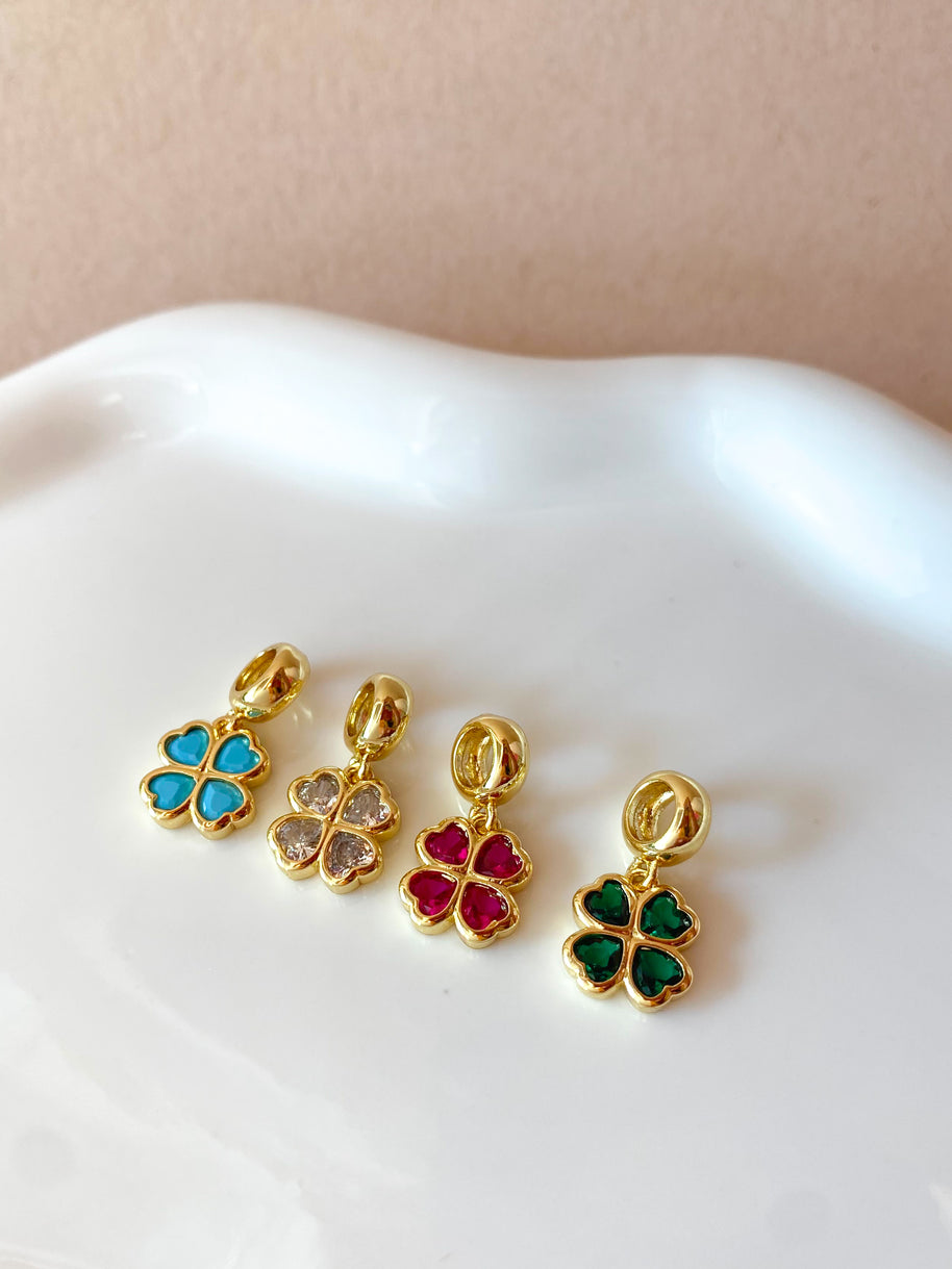 Blue, Clear, Pink and Green Different Clover Crystals Charms