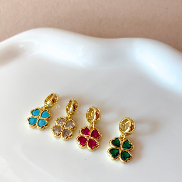 Blue, Clear, Pink and Green Different Clover Crystals Charms