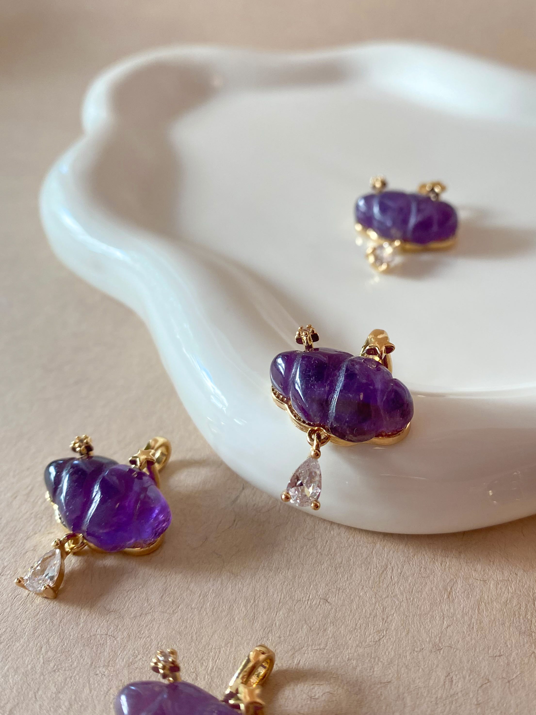 Cloud and Raindrop Amethyst Crystal Charm