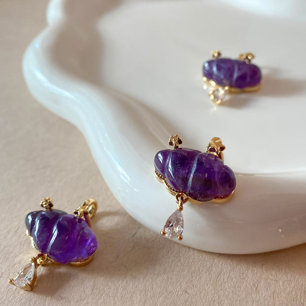 Cloud and Raindrop Amethyst Crystal Charm
