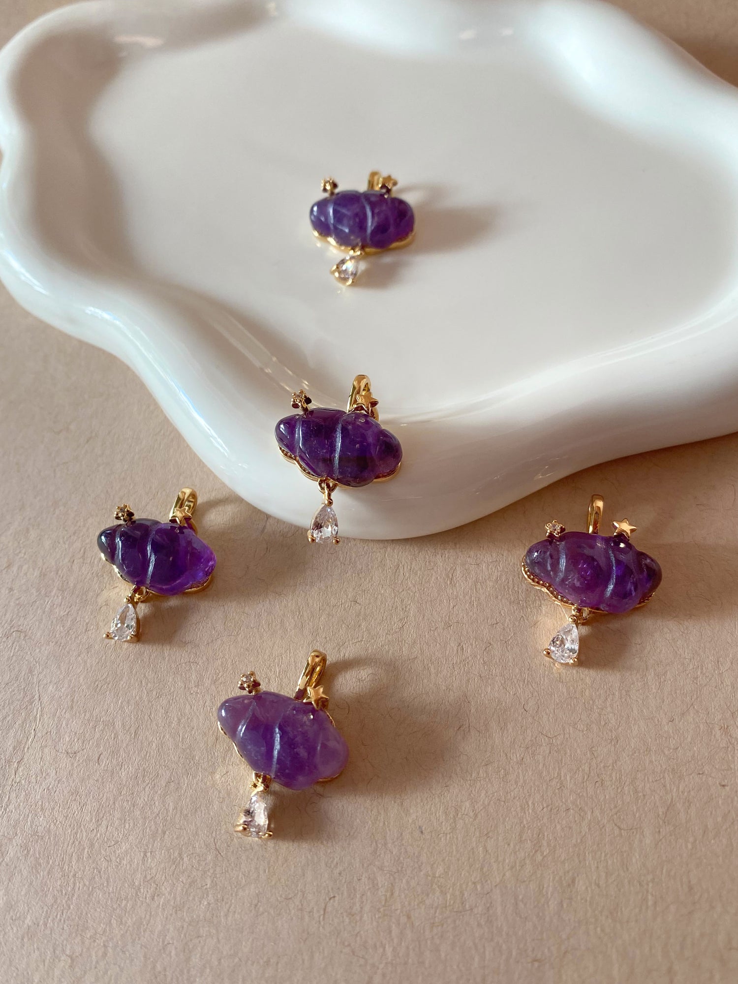Cloud and Raindrop Amethyst Crystal Charm