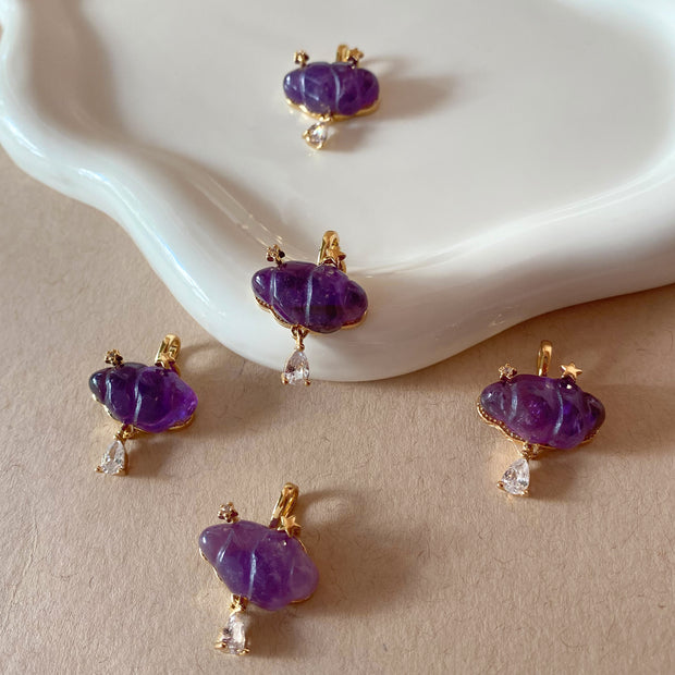 Cloud and Raindrop Amethyst Crystal Charm