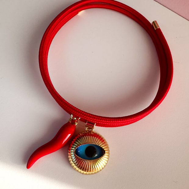Pulsera Roja Cuernito + Ojito