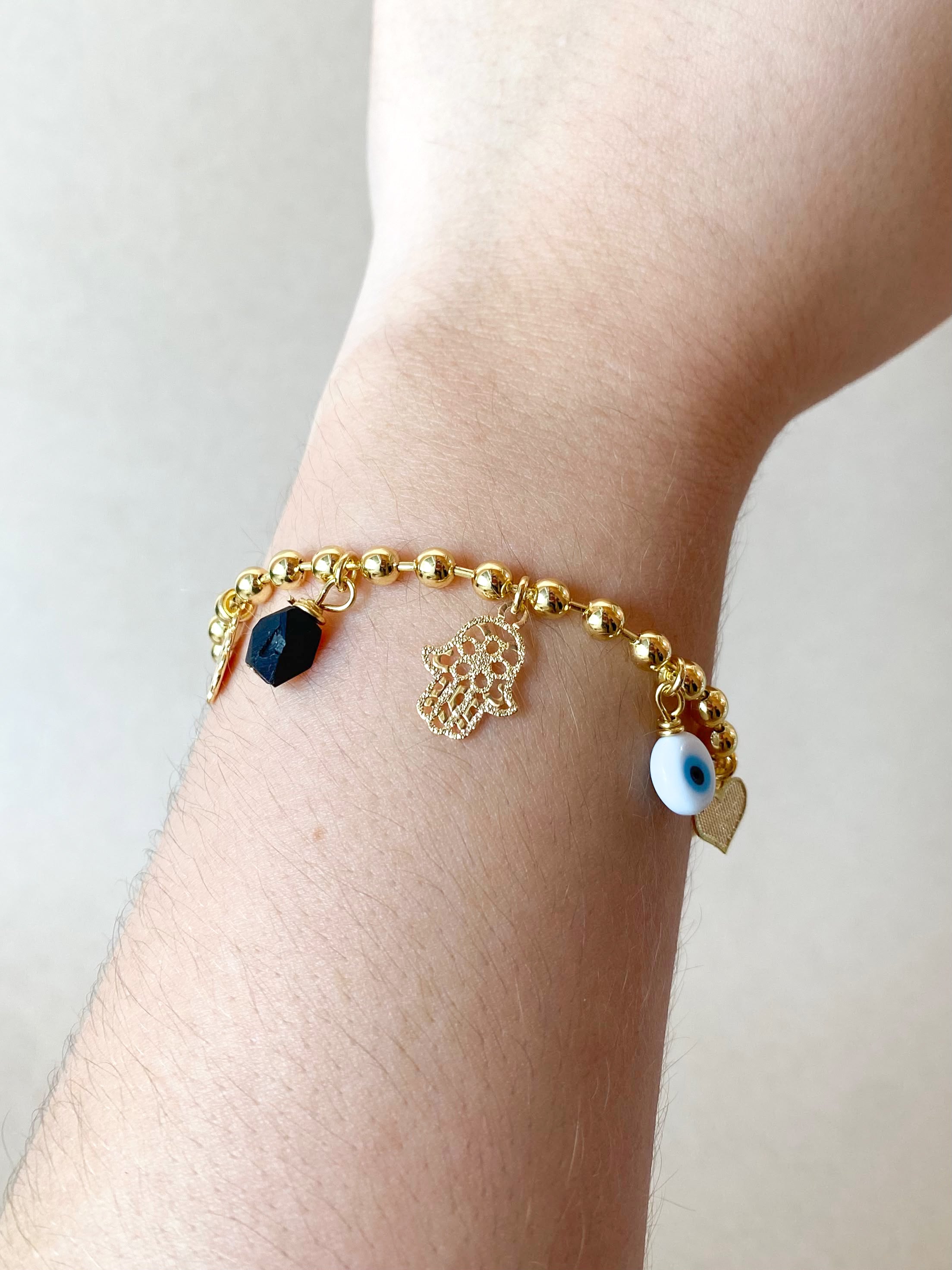 Azabache Multi Protection Charms Golden Bracelet