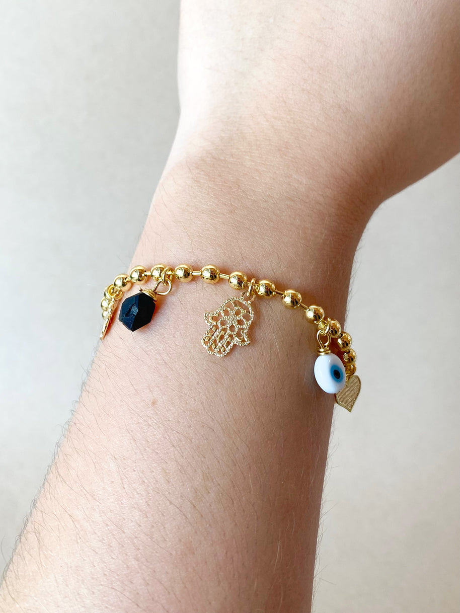 Azabache Multi Protection Charms Golden Bracelet
