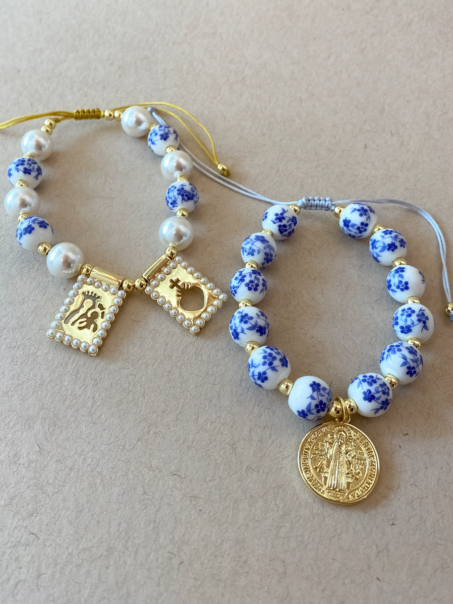 St. Benedict Blue & White Adjustable Bracelet