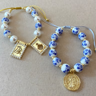 St. Benedict Blue & White Adjustable Bracelet