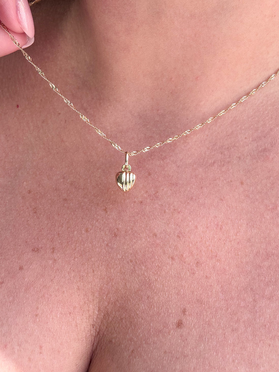 Singapure Chain 14k Solid Gold Necklace with little heart