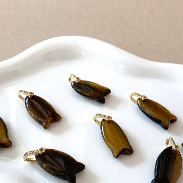 Tiger Eye Stone Fish Charms