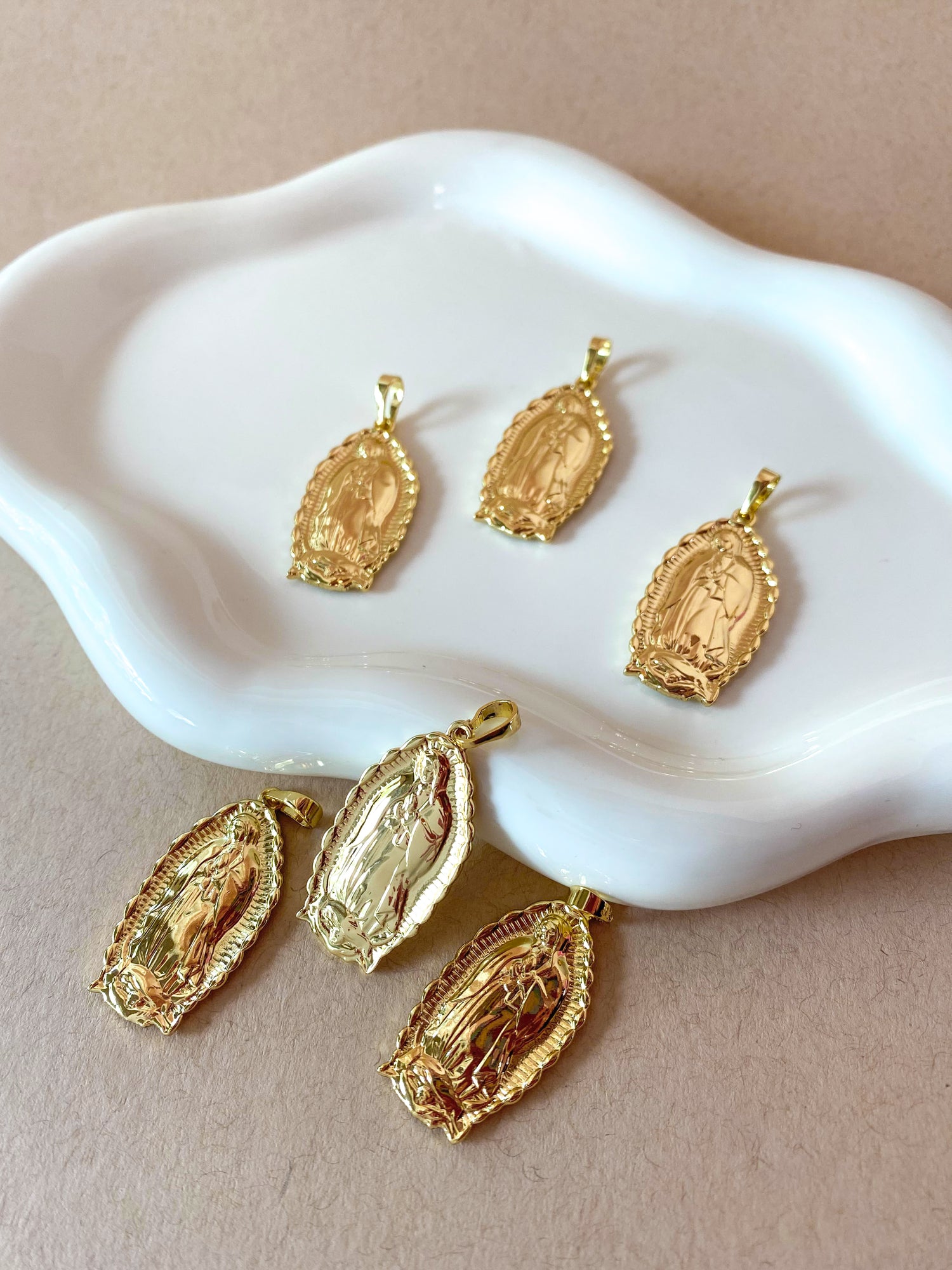 Guadalupe Virgin Big Oval Medal Golden Charm