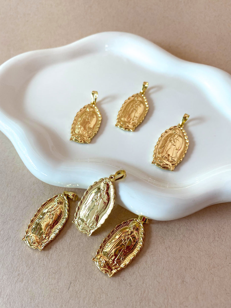 Guadalupe Virgin Big Oval Medal Golden Charm