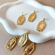 Guadalupe Virgin Big Oval Medal Golden Charm