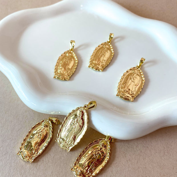 Guadalupe Virgin Big Oval Medal Golden Charm
