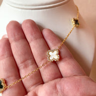 Black and White Clovers Pattern Necklace