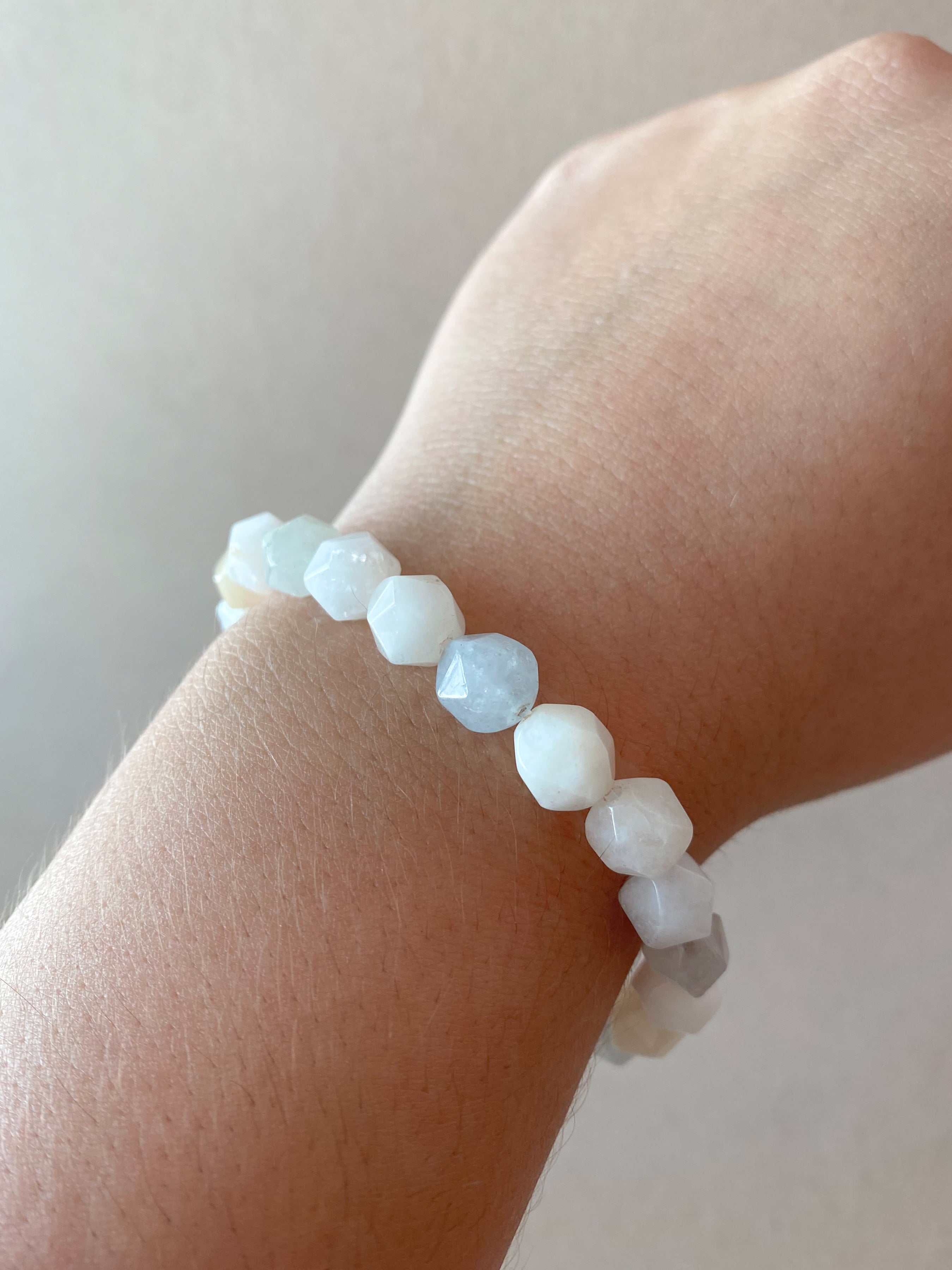 Clear & Baby Blue Gems Beads Elastic Bracelet