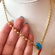 St. Benedict, Blue Turkish & Red Horn Stainless Steel Chain Necklace