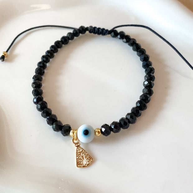 White, Red & Black 🧿 and Virgin of the Valley Thread Adjustable Bracelet