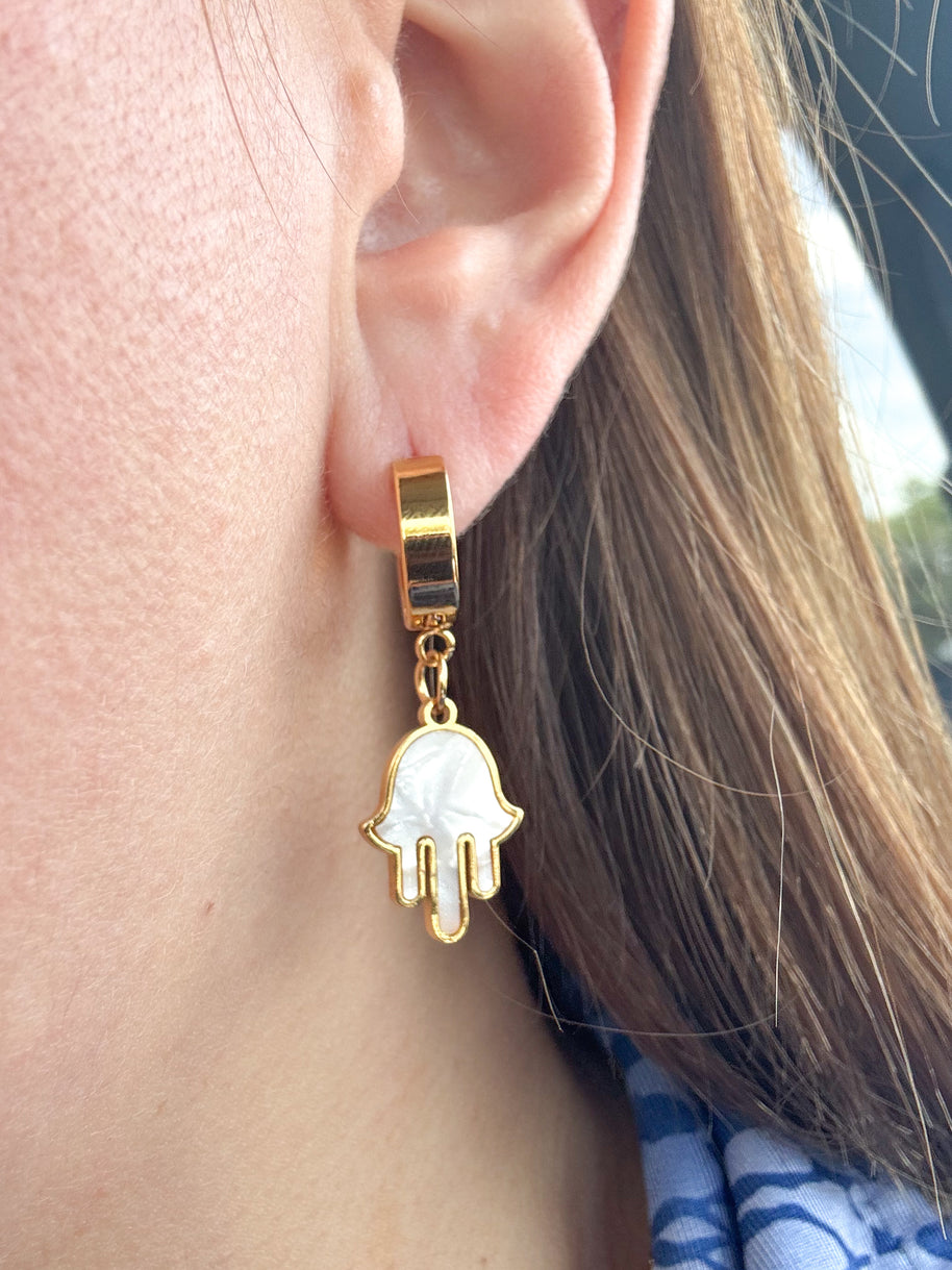 Hamsa 🪬 Mother Of Pearl Steel Hoops