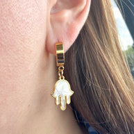 Hamsa 🪬 Mother Of Pearl Steel Hoops