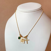 St Benedict Green Heart and Cross Adjustable Scapular Necklace