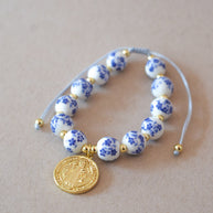 St. Benedict Blue & White Adjustable Bracelet