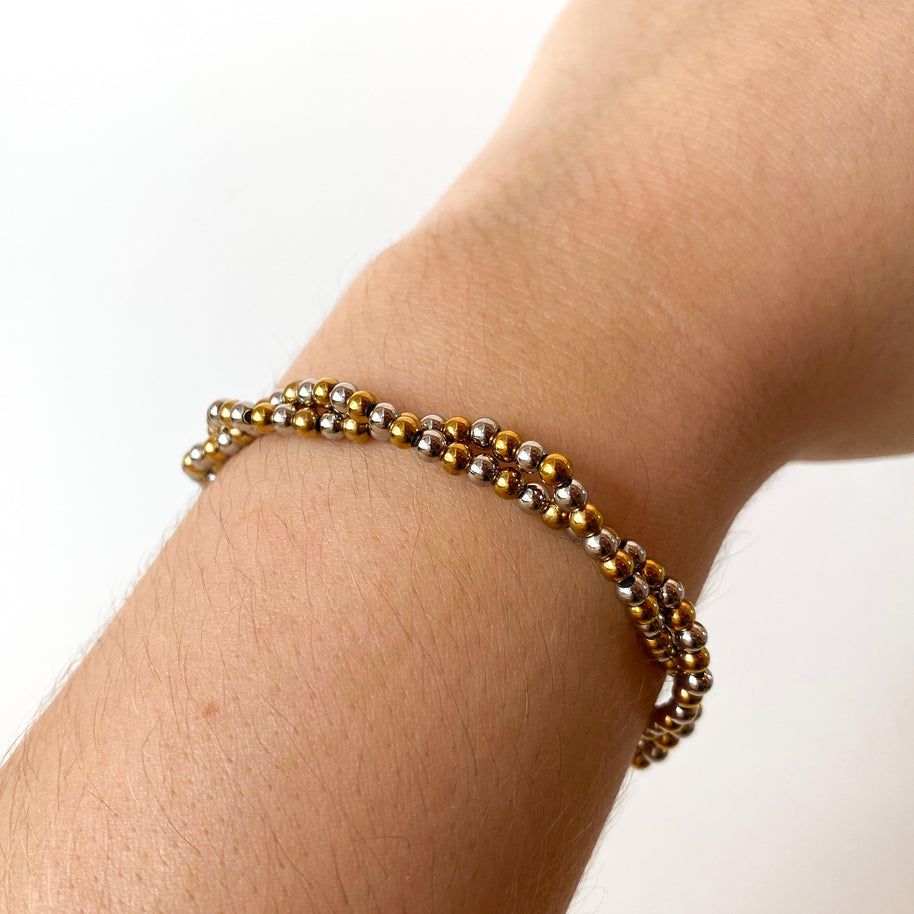 Double Elastic Silver and Gold Steel Bracelet
