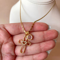 Cross and Pink Crystal Necklace