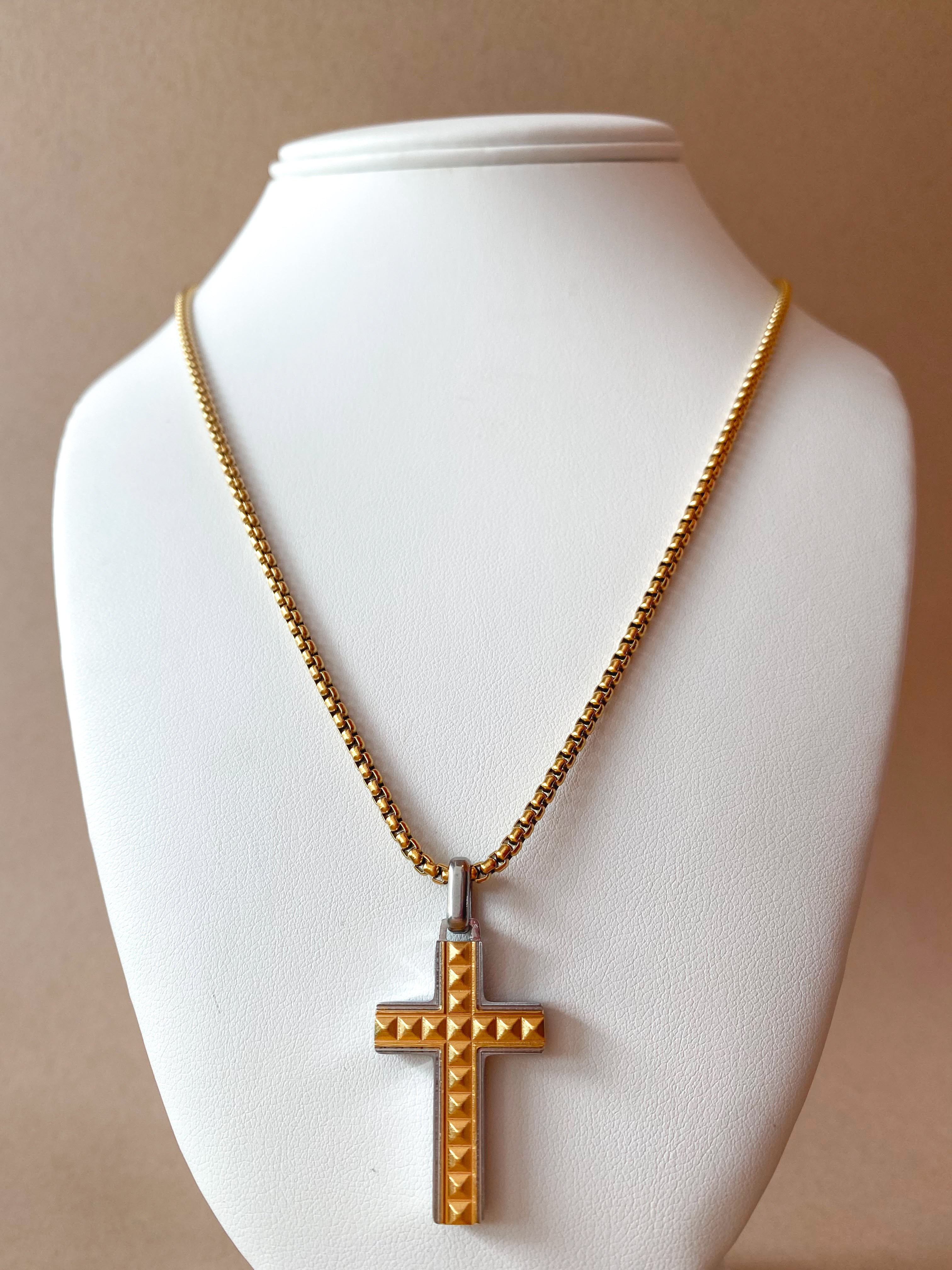 Golden & Silver Cross Large Men Necklace