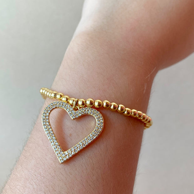 Big Crystal Silhouette Heart Elastic Bracelet