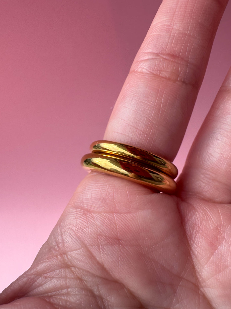 Anillo doble dorado plain acero