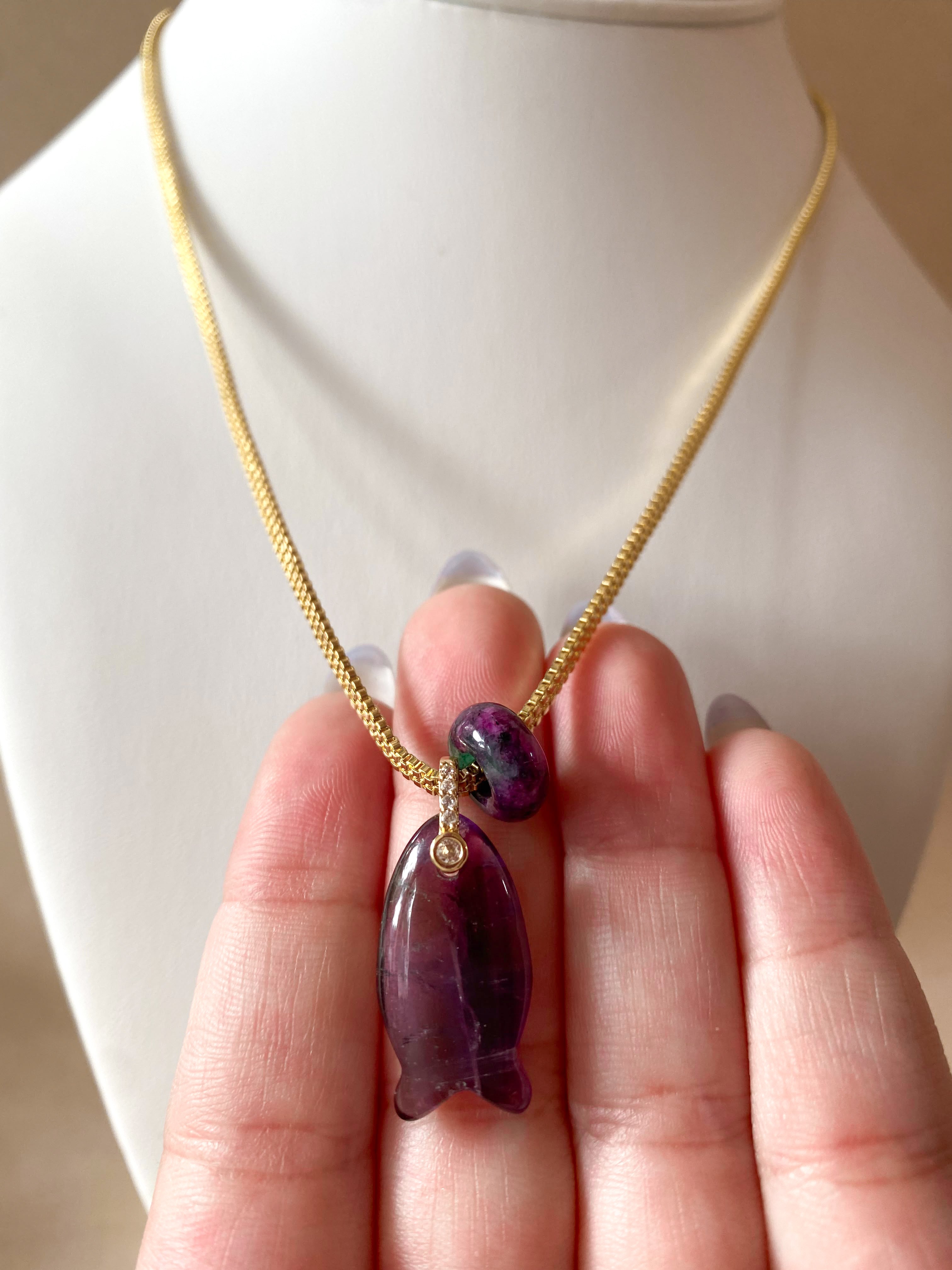 Fish Amethyst and Turkish Stone Necklace