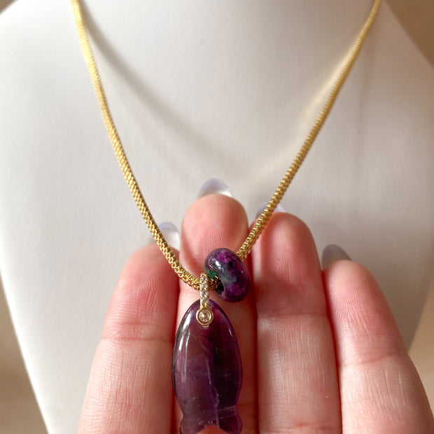 Fish Amethyst and Turkish Stone Necklace