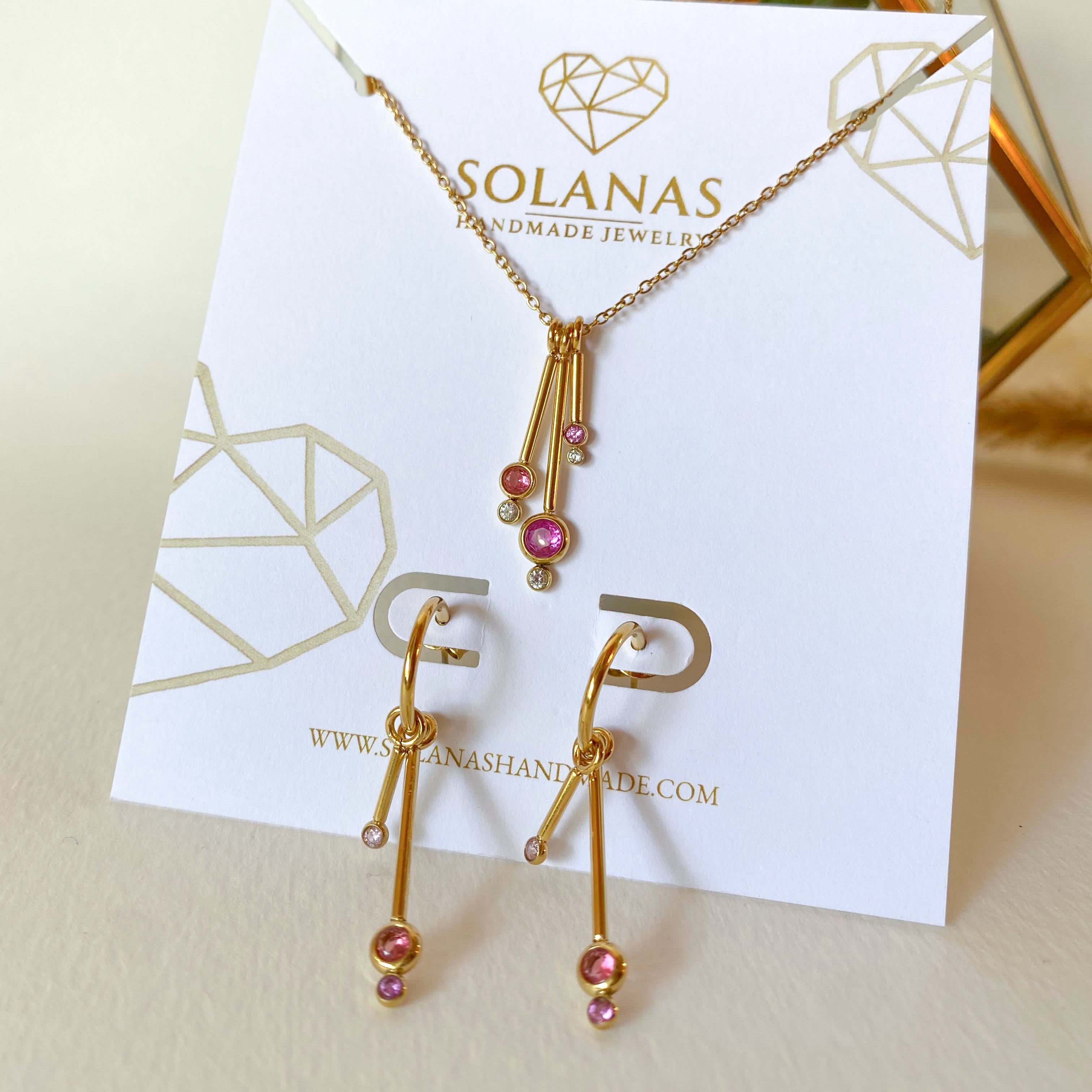 Pink Crystals Steel Necklace or Hoops