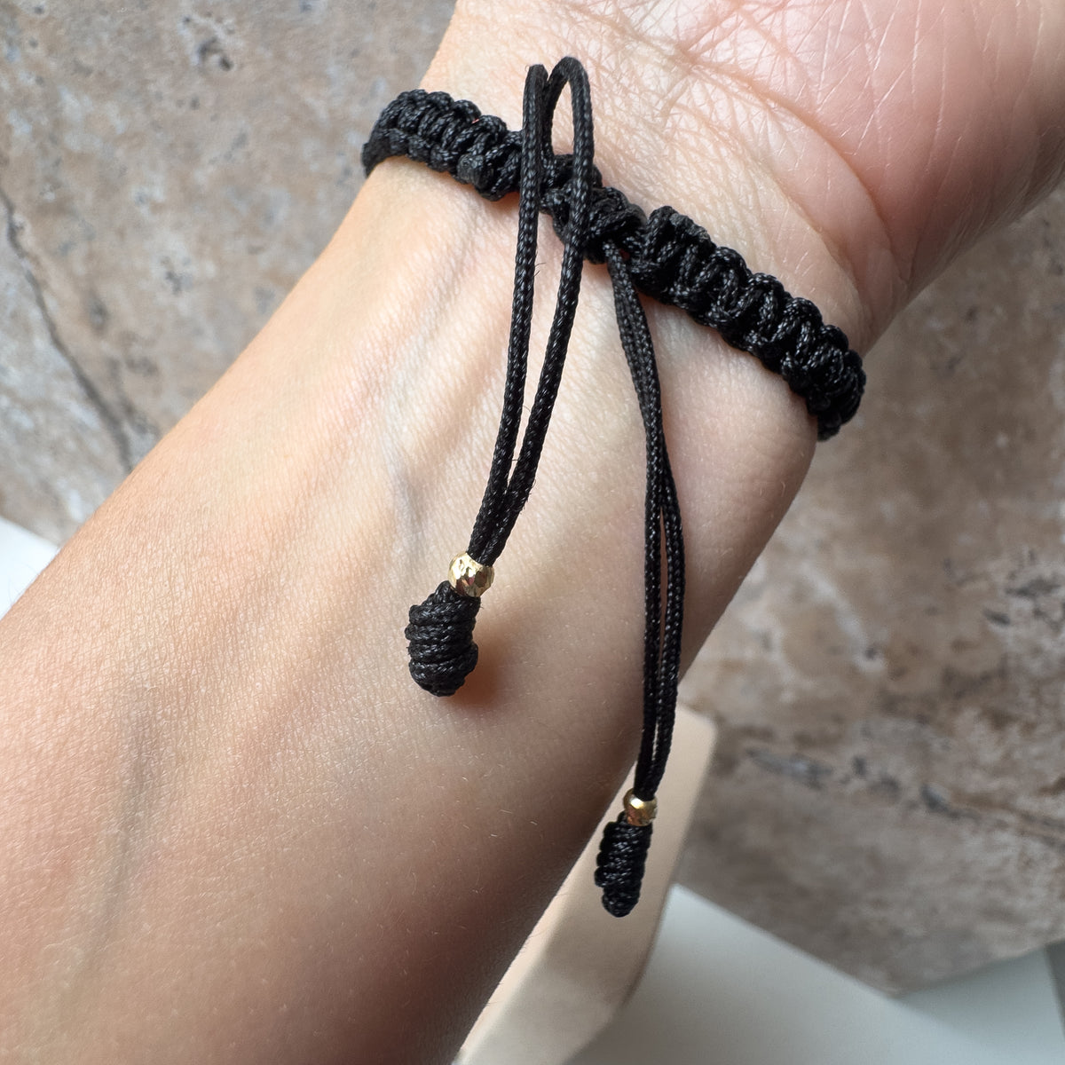 Little Heart 18K Solid Gold Black String Bracelet