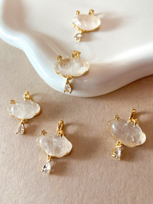 Cloud and Raindrop White Quartz Crystal Charm