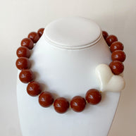 Acrylic Brown Gumball Bead with White Heart Necklace