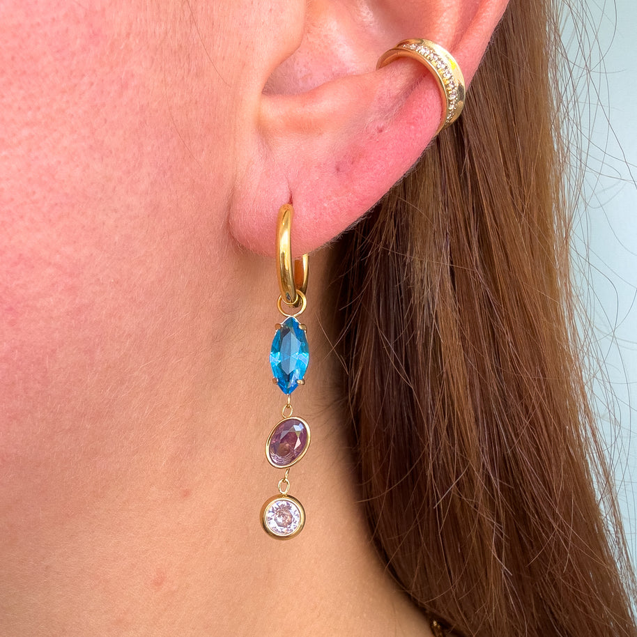 Blue, Purple and Pink Large Drop Steel Hoops