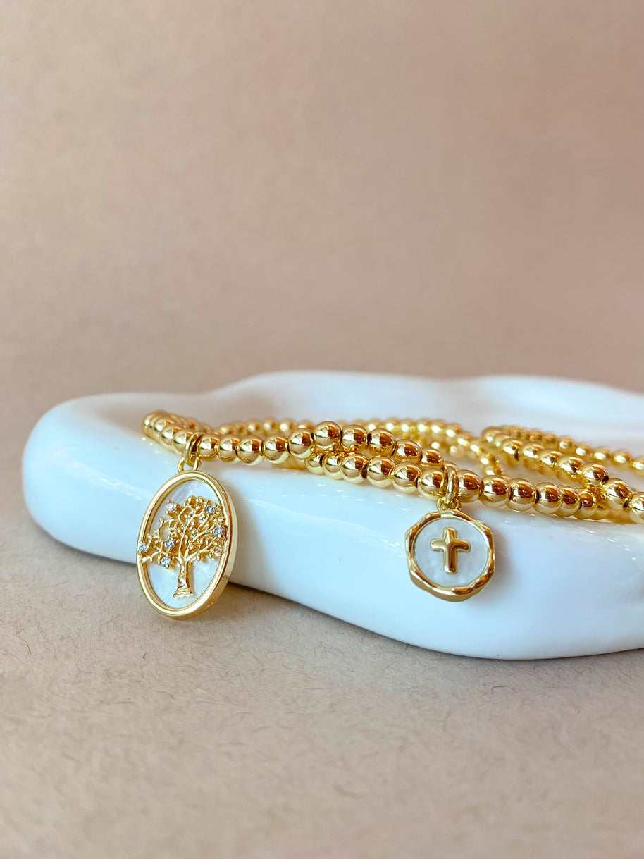 Tree of Life, Cross and Prayer Virgin Elastic Bracelets