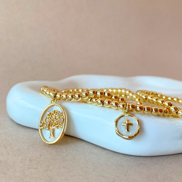 Tree of Life, Cross and Prayer Virgin Elastic Bracelets