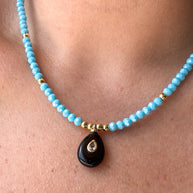 Black Onyx Oval Blue Beads Necklace