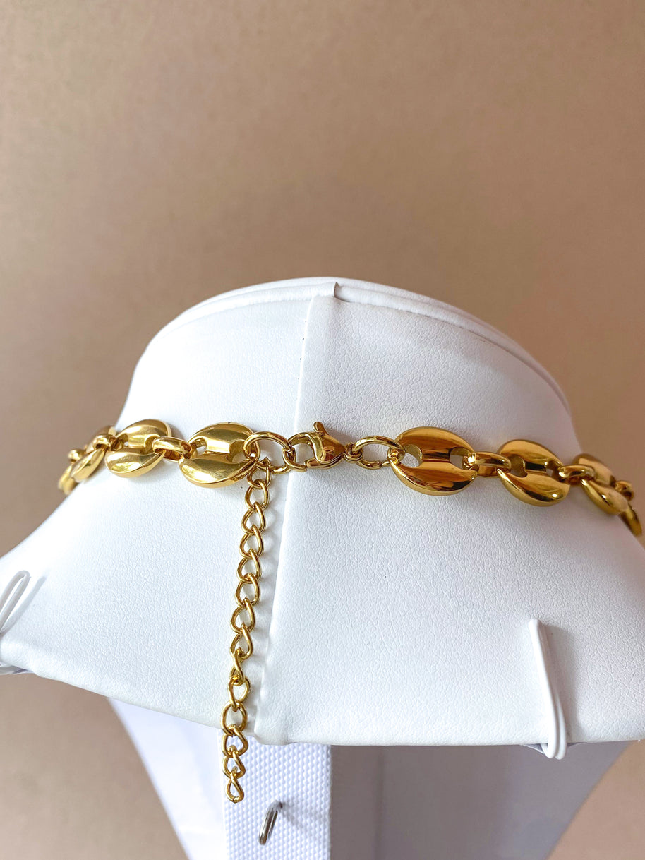 Golden Steel Coffee Grain Big Bracelet & Necklace