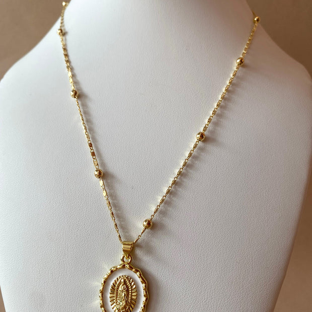 Guadalupe Virgin White Medal Necklace