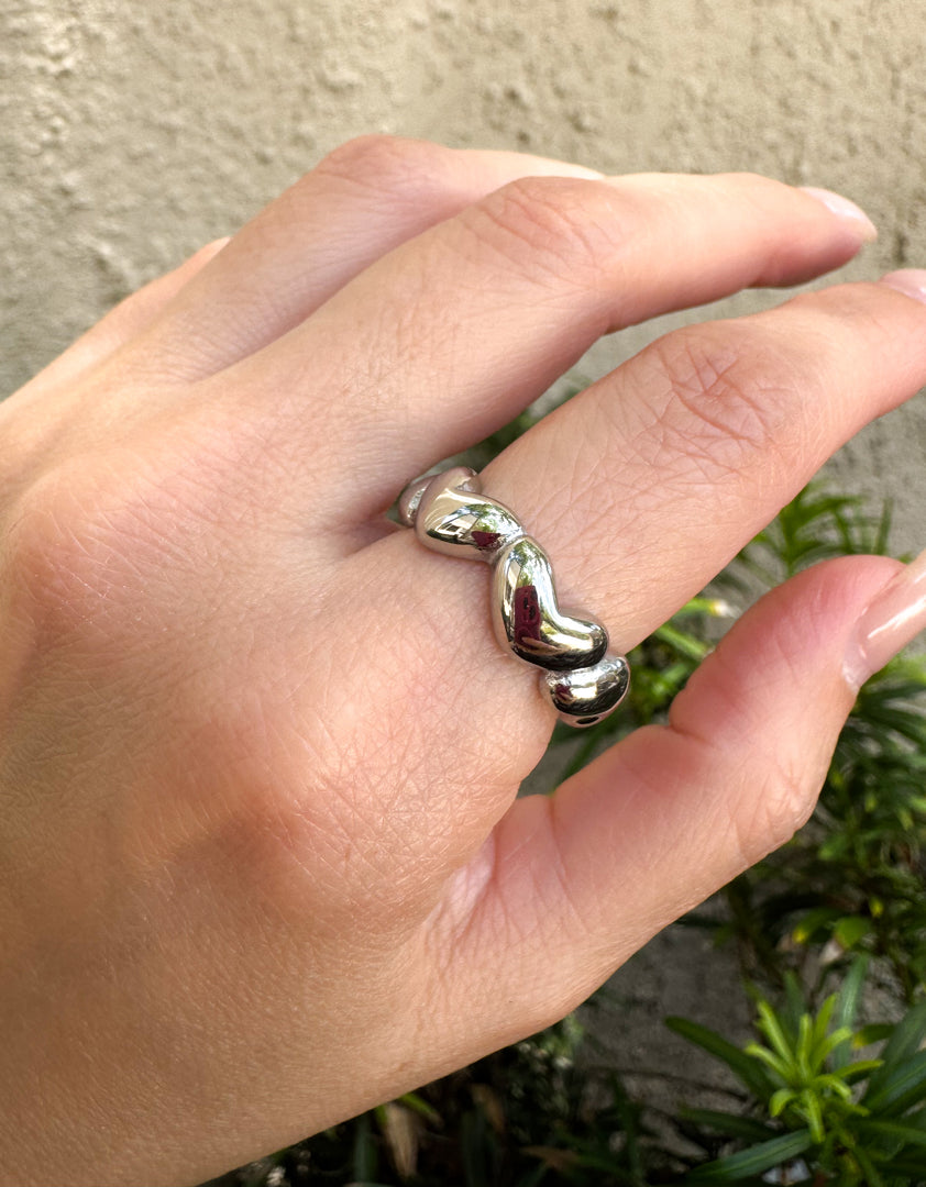 Stainless Steel Ring with Silver Hearts