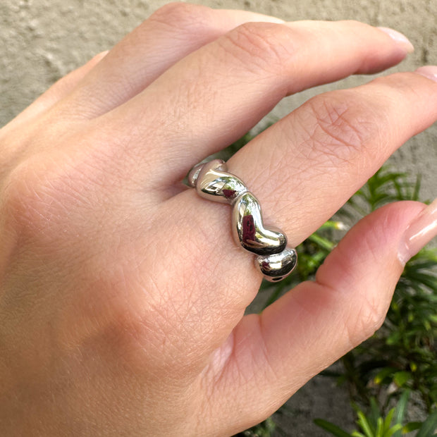 Stainless Steel Ring with Silver Hearts
