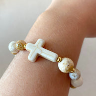 White Cross and Beads Elastic Bracelet